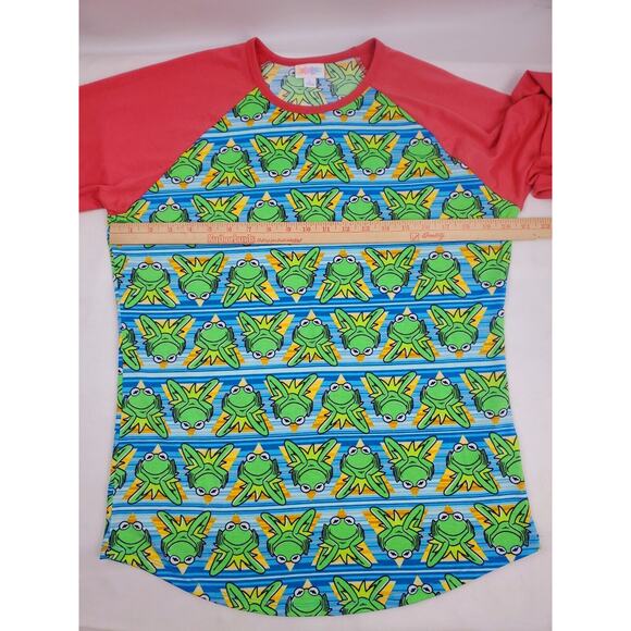 Nwot LuLaroe Top L Randy Kermit Frog Coral Raglan Stretch Women Size Large Shirt - Picture 4 of 10